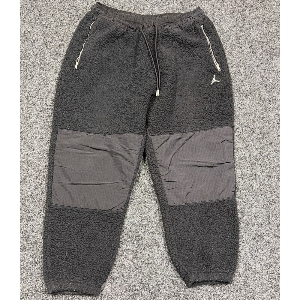 Jordan Joggers Mens XXL Black Sherpa Fleece Nylon Patch Pants Gorpcore Street